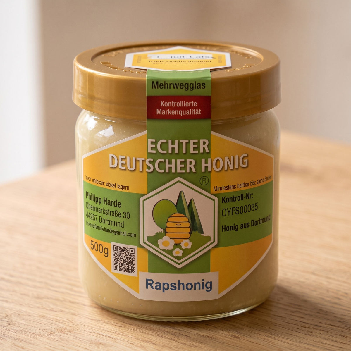 Glas cremiger Rapshonig 500 g der Imkerei Harde aus Dortmund
