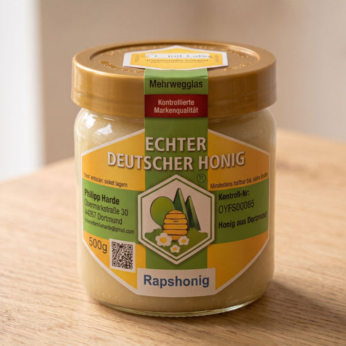 Glas cremiger Rapshonig 500 g der Imkerei Harde aus Dortmund