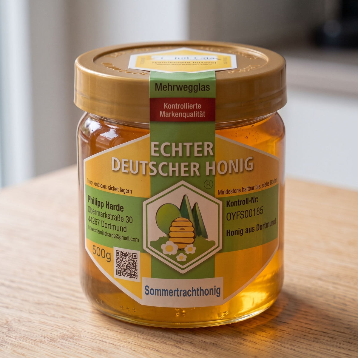 Glas flüssiger Sommertrachthonig 500 g der Imkerei Harde aus Dortmund